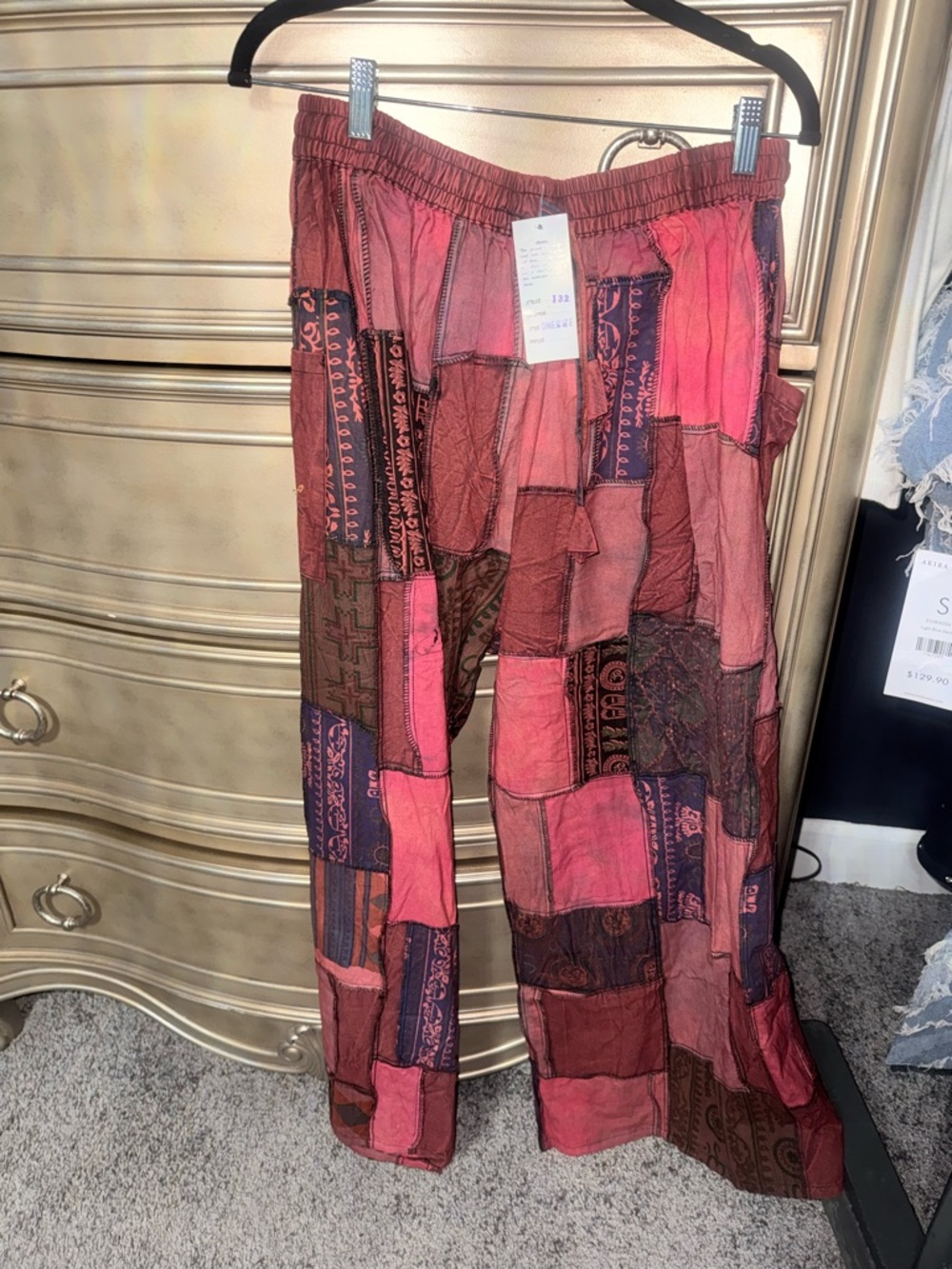 KiraT Boho Patchwork Pleated Wide leg pant Shades of red